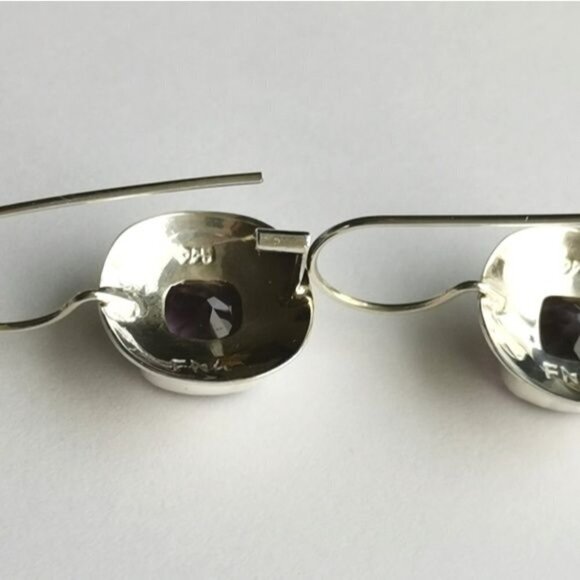 Modernist square cut Amethyst sterling silver drop earrings NEW - Picture 2 of 6
